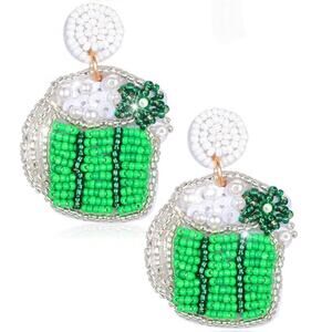St Patrick’s Day Seed Bead Earrings Green Beer